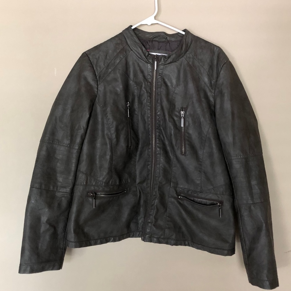 Dark Olive Green Faux-leather bomber jacket